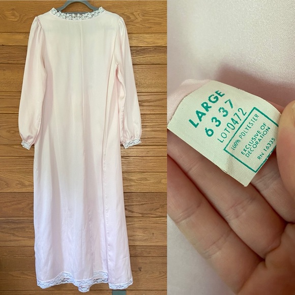 Vintage 80s pink lace trim ruffle long sleeve nightgown - Picture 6 of 7